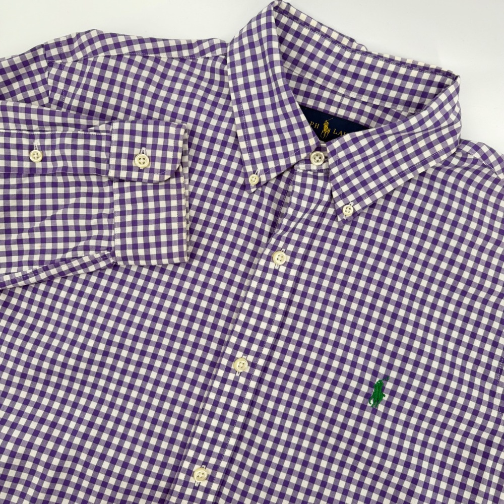 Ralph Lauren Mens Purple Gingham Check Button Down Shirt Embroidered Pony Medium